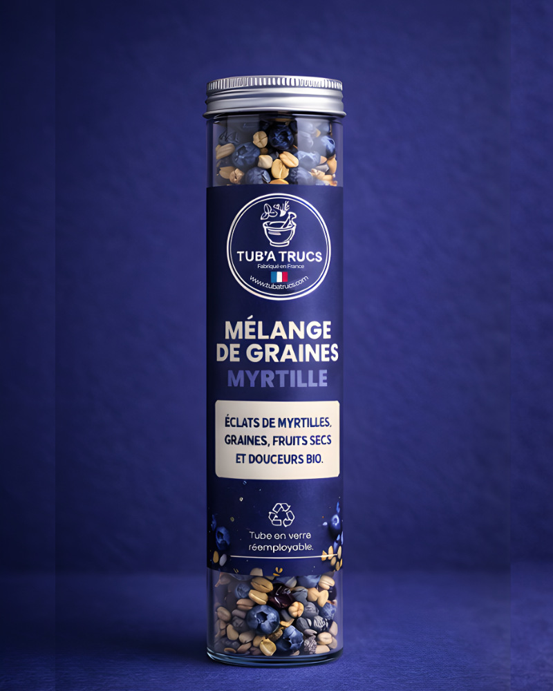 Tube rechargeable Tubatruc mélange de graines bio aux éclats de myrtille
