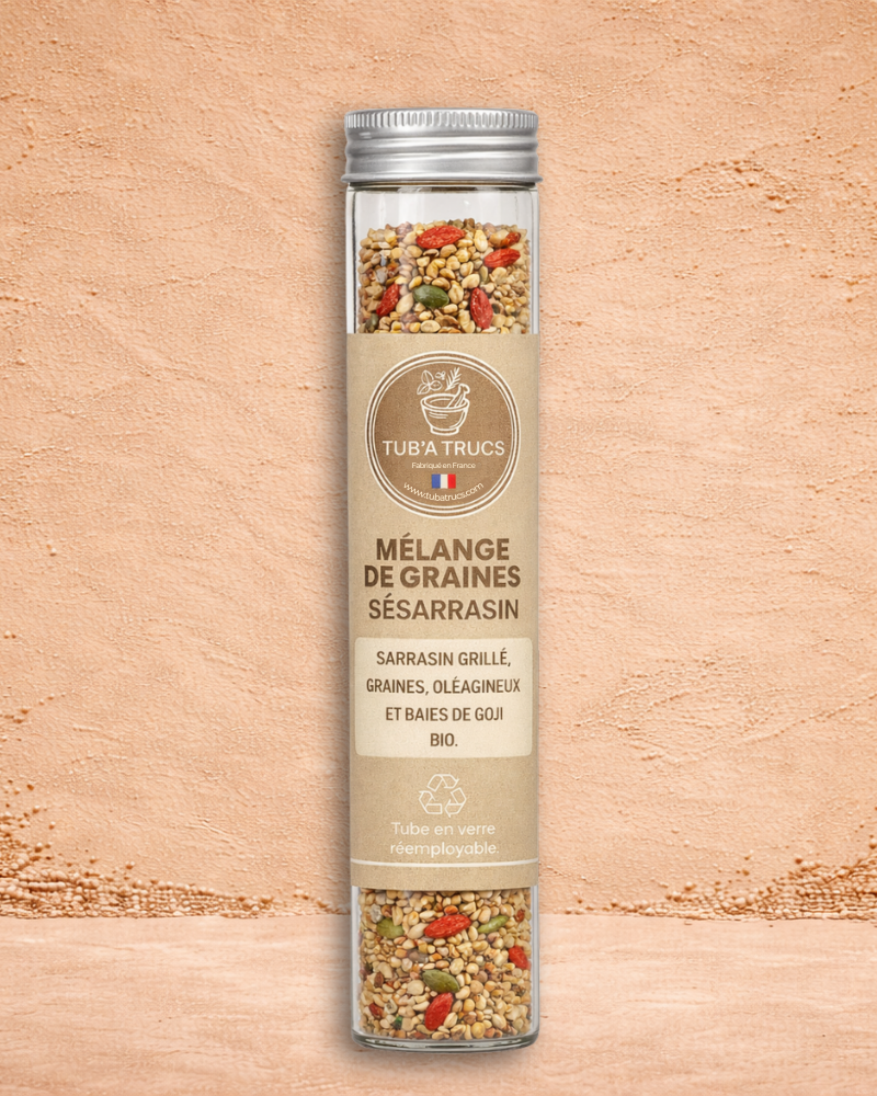 Tube rechargeable Tubatruc mélange de graines bio sésame noir et sarrasin