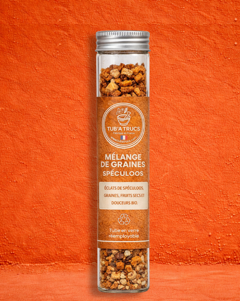 Tube rechargeable Tubatrucs recette spéculoos avec mélange de graines bio gourmand